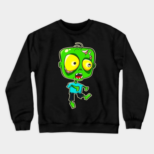 Cartoon Zombie Funny Horror Ghoul Halloween Crewneck Sweatshirt by Foxxy Merch